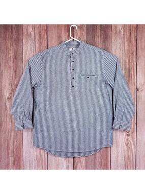 Lee Valley Ireland Mens XL Grandfather Shirt Blue White Striped Collarless
